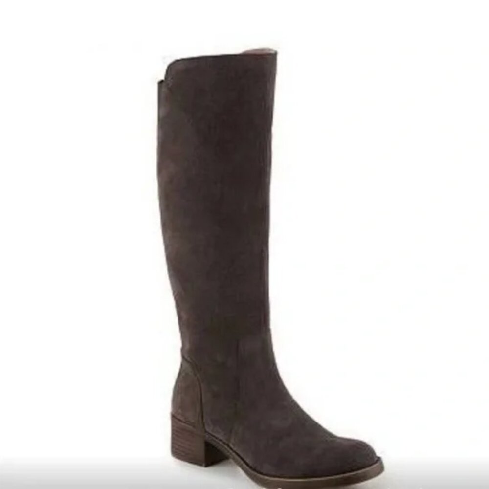 Lucky Brand Hangover Grey Suede Leather Knee High Tall Riding Boors Size 9